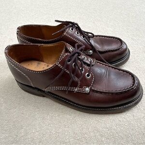 Vintage Brown Leather Moc Toe White Contrast Stitching Lace Up 4 Eye 7.5 8